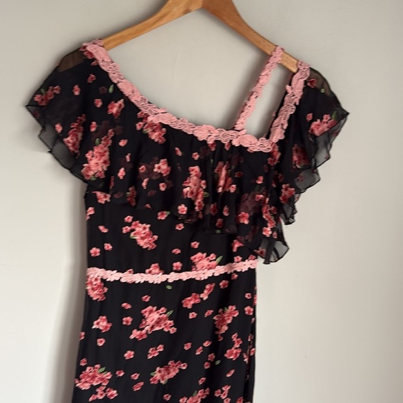ALICE & OLIVIA Caydon Floral-pattern Silk-chiffon Cluster Flower Pink Dress 4 - Picture 6 of 12
